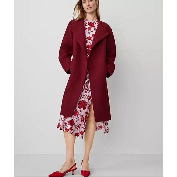 ANN TAYLOR $258 WOOL BLEND BALLOON SLEEVE COAT MULBERRY MEDIUM PETITE NEW - Picture 4 of 4